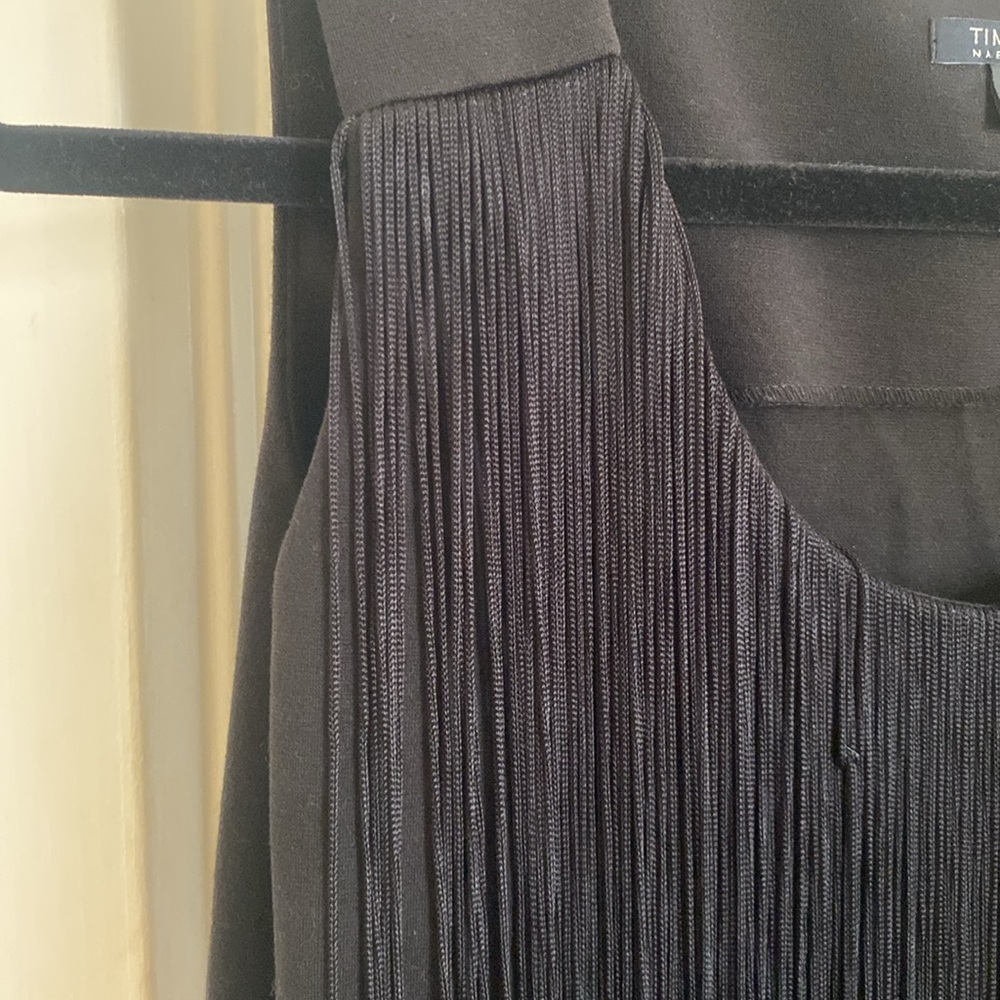NWOT Naeem Khan Classic Black Fringe Top